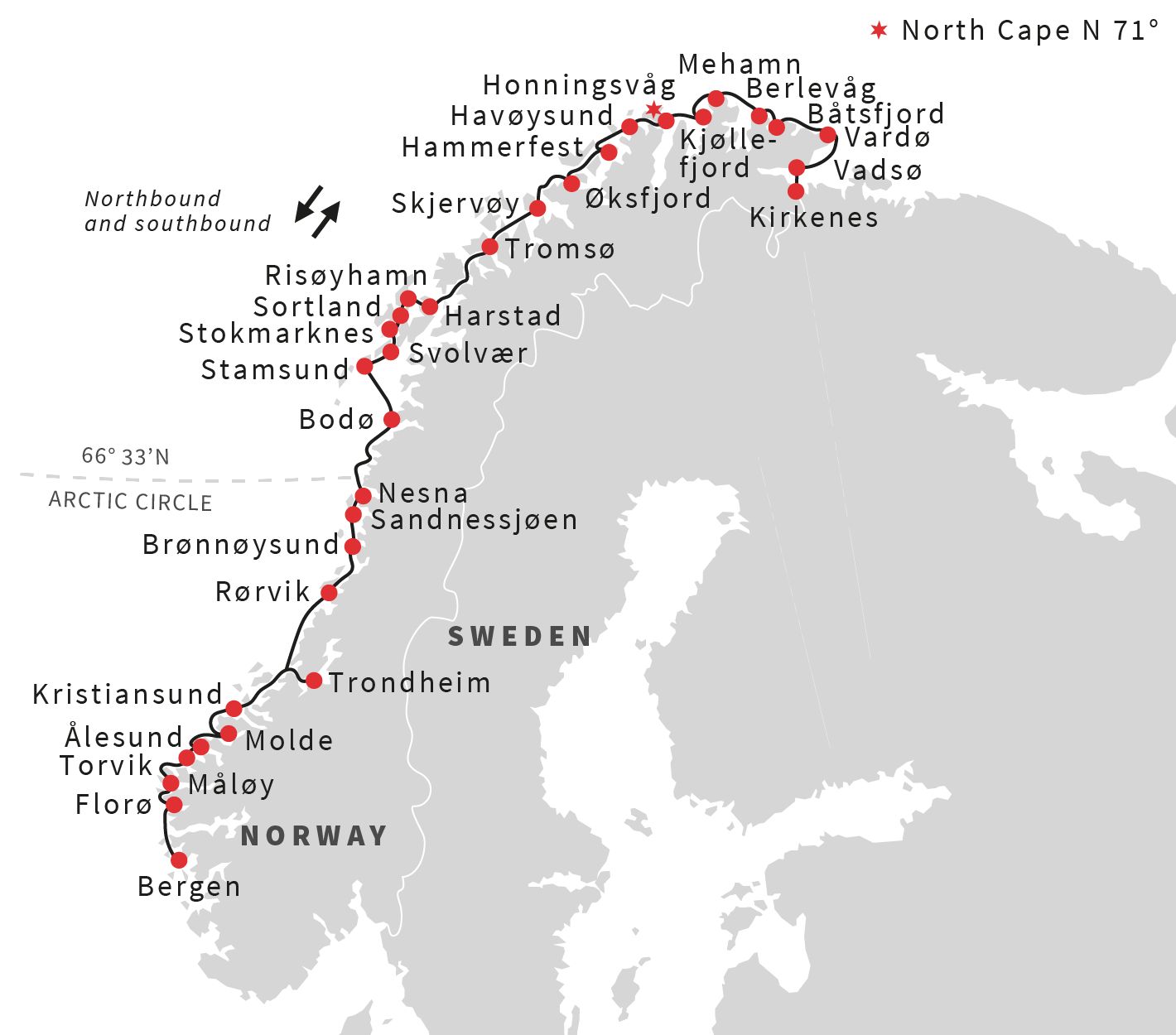 The Roundtrip Cruise - Winter Itinerary Map
