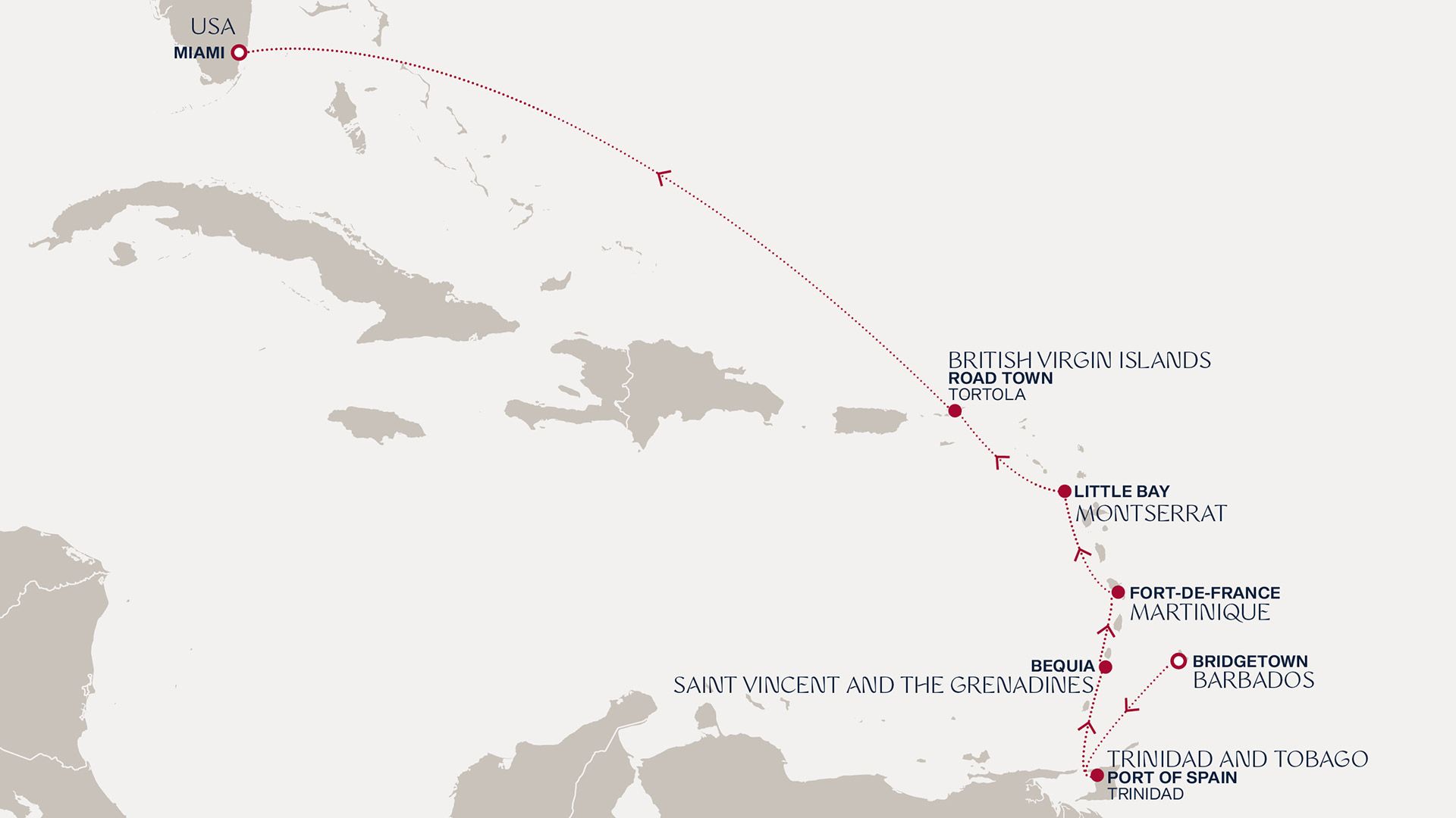 A Journey from Bridgetown to Miami Itinerary Map