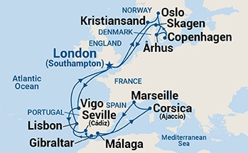 22-Day Mediterranean & Scandinavia Medley Itinerary Map